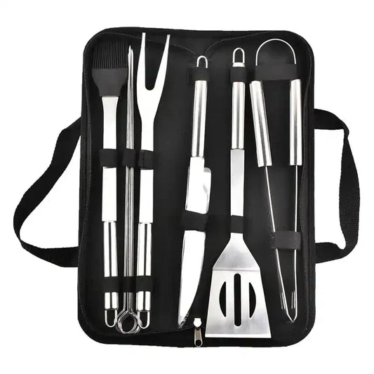 KTX-886867 Portable Stainless Steel BBQ Grilling Tool Set with Oxford Bag - 3/5/7/9 Pieces for Outdoor Cooking