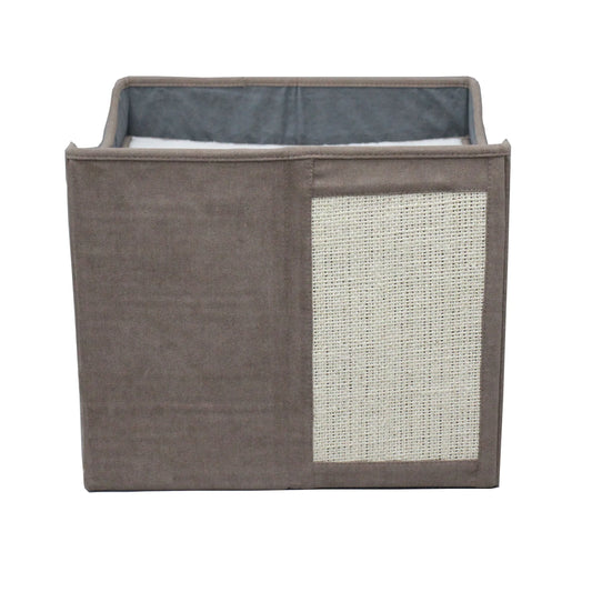 KTX-062547 Foldable Cat Scratcher Play House and Bed - Cute Brown Fabric Design for Indoor Use