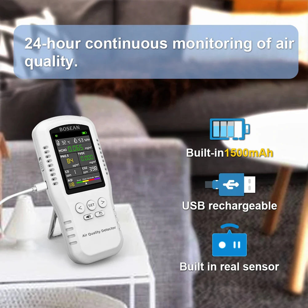 KTX-995539 Multi Gas Air Quality Detector with PM2.5, PM10, HCHO, TVOC, Temperature & Humidity Analysis