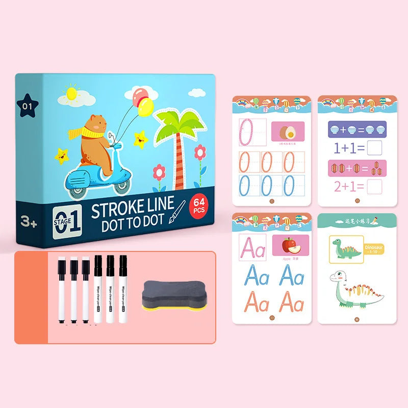 KTX-294995 Children's Educational Drawing Tablet and Math Game Book Set with Erasable Pen for Learning Shapes and Control Skills
