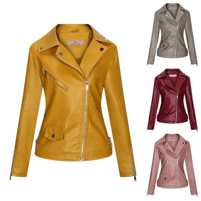 KTX-078227 Women's Fall/Winter European American Temperament Jacket PU Leather With Zipper Women's Clothing Jacket Custom