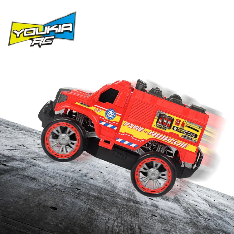 KTX-409491 Remote Control Red 27MHz Fire Truck Toy Car for Kids - 4WD, Indoor/Outdoor Use