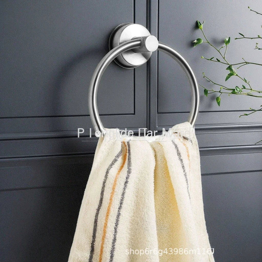 KTX-890707 Telescopic Adjustable Stainless Steel Towel Rack with Suction Cup Hooks and Tissue Holder Set