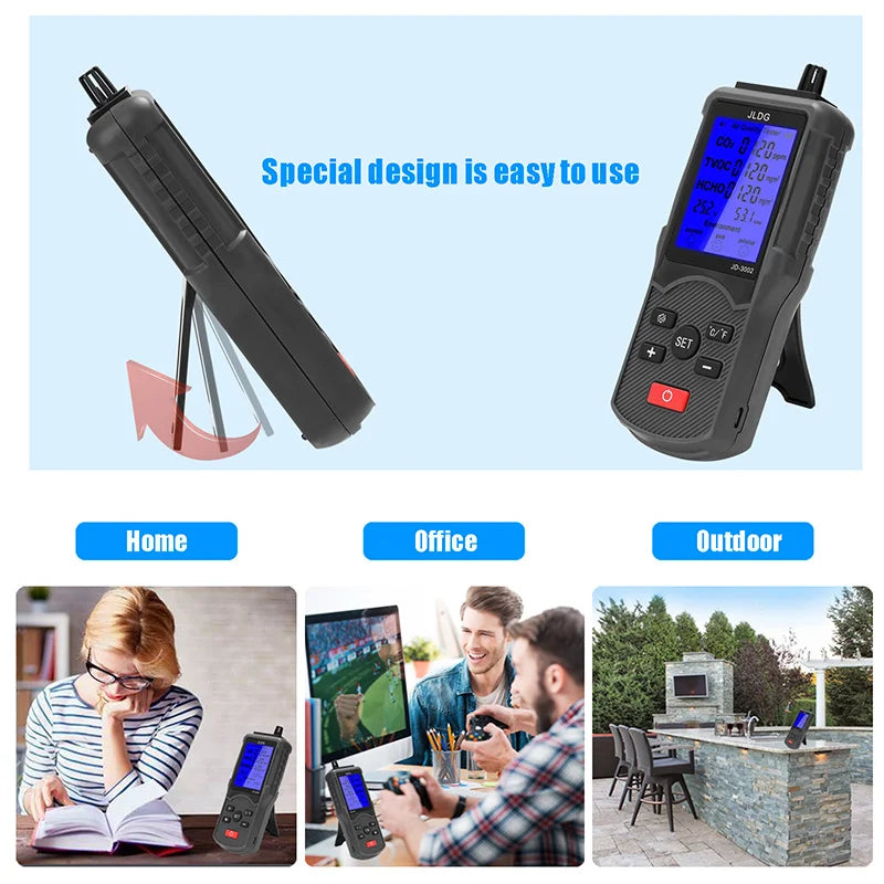 KTX-945811 Air Quality Tester with LCD - CO2, TVOC, HCHO Meter, Thermometer, and Humidity Monitor with Lithium Battery