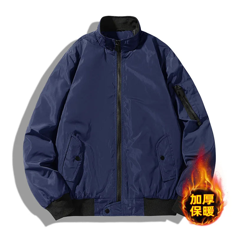 KTX-177683 Men's Casual Winter Cotton Jacket With Thick Velvet Stand-Up Collar Zipper Closure Warm Autumn Coat-Canvas Fabric