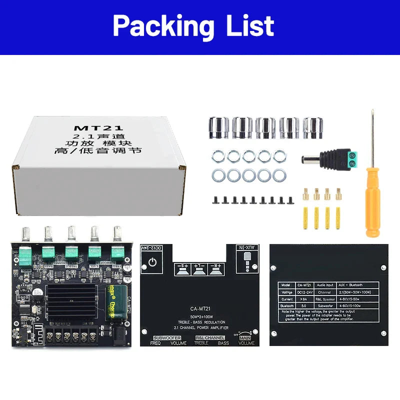 KTX-286803 2.1 Channel Subwoofer Amplifier Module ZK-MT21 5.0BT 12V 24V 2*50W+100W for Home Audio Systems