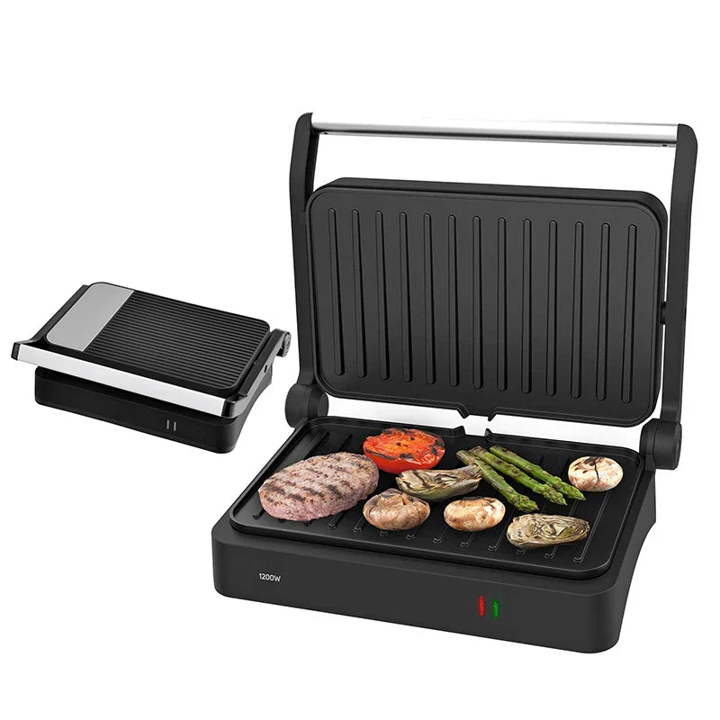 KTX-433043 Digital Glass Surface Smokeless Indoor Panini Grill - 180 Degrees Opening Contact Toaster