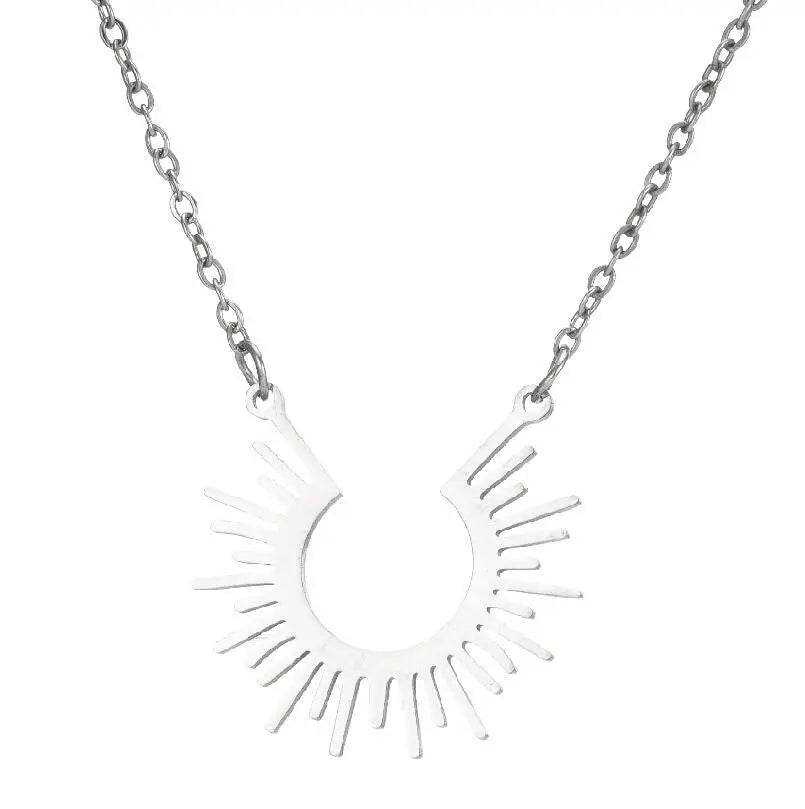 KTX-445587 Stainless Steel Gold Sunburst Pendant Necklace Sun Sunshine Minimalist Women Jewelry Necklace Tarnish Free