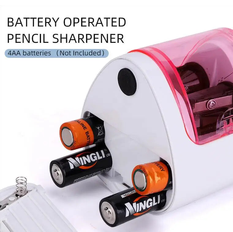 KTX-788819 Electric Battery Operated Double Hole Pencil Sharpener for 6-12mm Pencils in Pink, Blue, and White