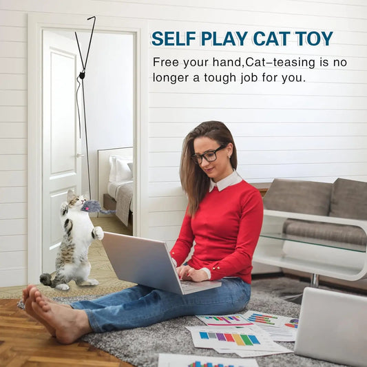 KTX-538259 Retractable Cat Teaser Toy with Feather for Indoor Kitten Play