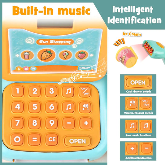 KTX-541715 Kids Cash Register Play Set with Scanner – Fun Supermarket Simulation Toy for Ages 2 to 13