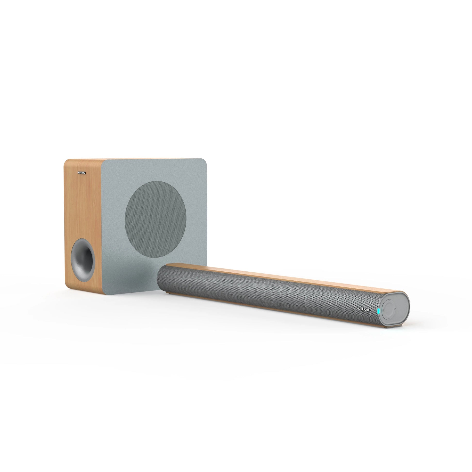 KTX-270995 2.1 Channel Wall Mount Soundbar with Wireless Subwoofer and Wooden Speaker Design