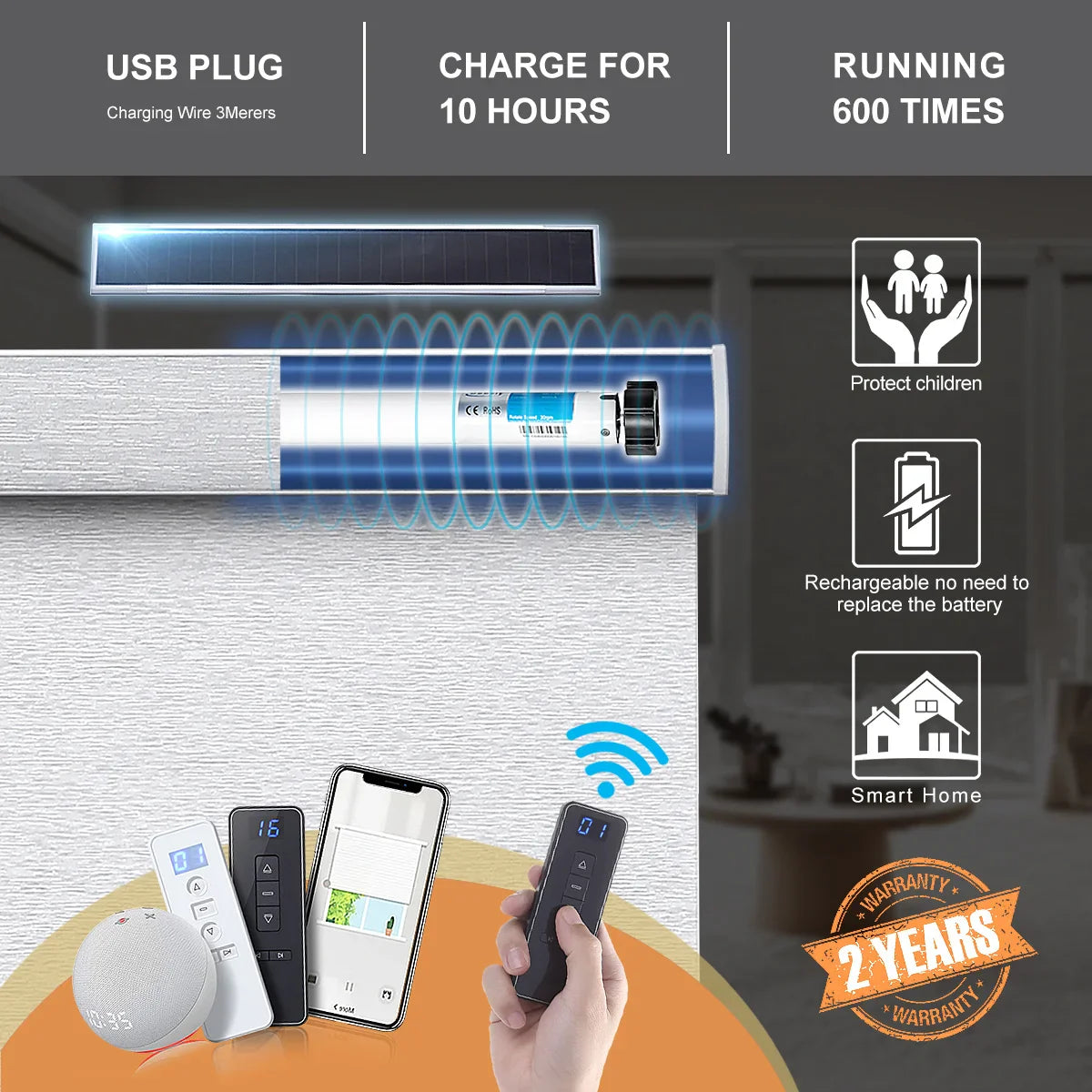 KTX-140499 Motorized Blackout Roller Blinds with Smart Remote Control for Easy Installation in Home or Office