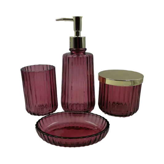 KTX-431955 Luxury Clear 4-Piece Glass Bathroom Accessories Set for Home and Hotel Use