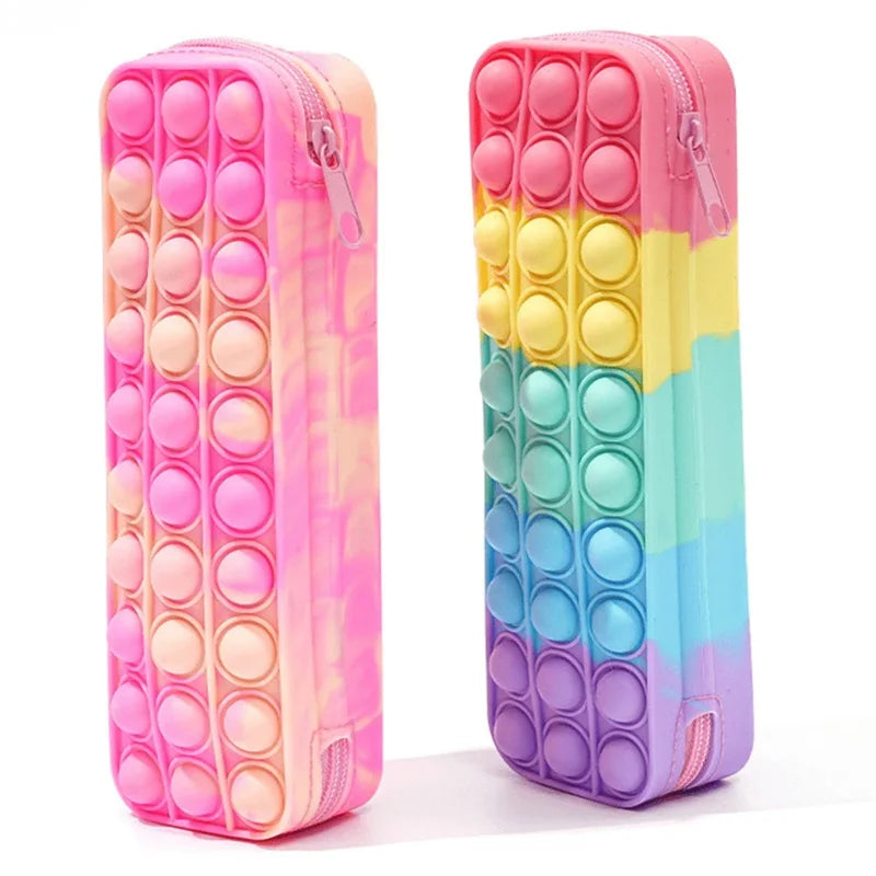 KTX-613459 Silicone Heart Pop Fidget Pencil Case - Vibrant and Durable Pencil Pouch