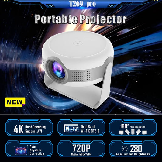 KTX-959635 Portable Mini Projector with Android 12.0, 4K Support and Auto Correction for Home Theatre