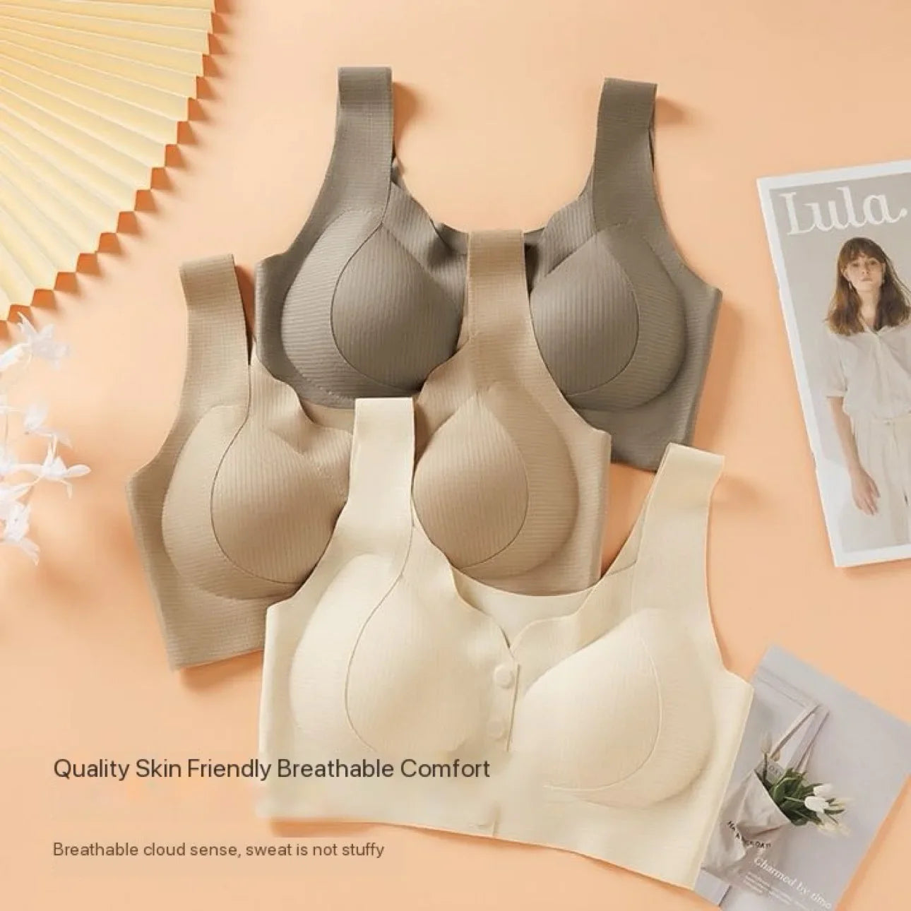 KTX-280595 Wholesale Fine Quality Front Button Push-Up Bra Lingerie Women'S Anti-Sag Pull-Down Summer Premium Seamless Tank Top Bra Summer