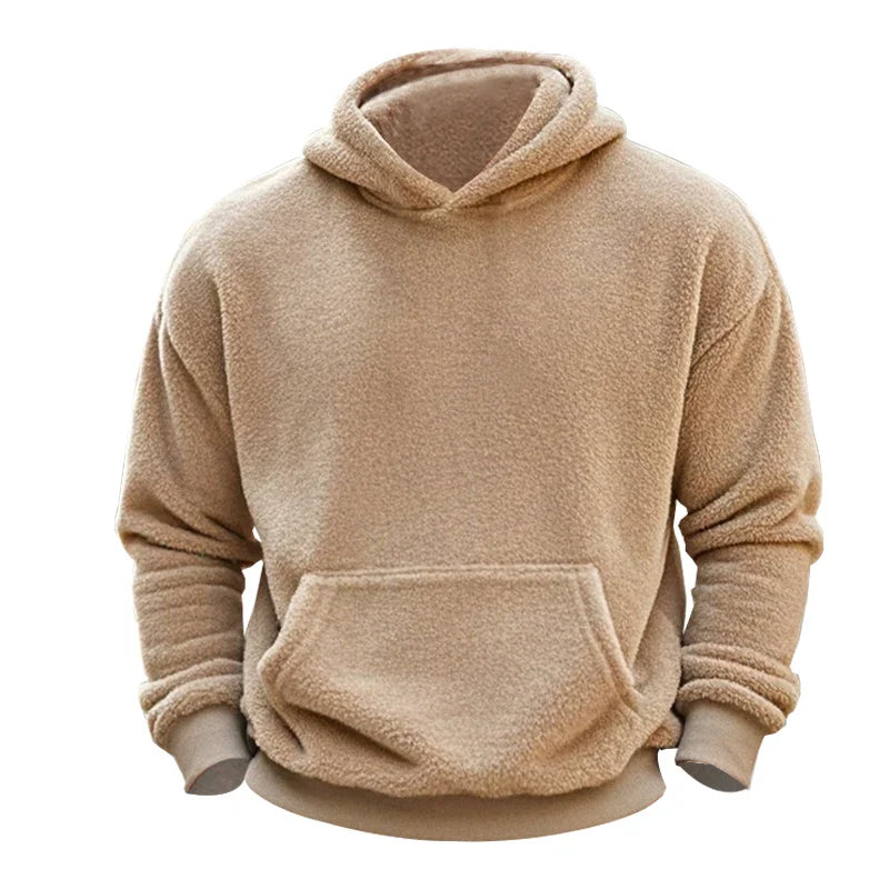 KTX-194643 Men's Reversible Arctic Fleece Pullover Sweatshirt Pocket Hooded Warm Sweater Street Solid Color Long Sleeve Pullover Sweatshirt