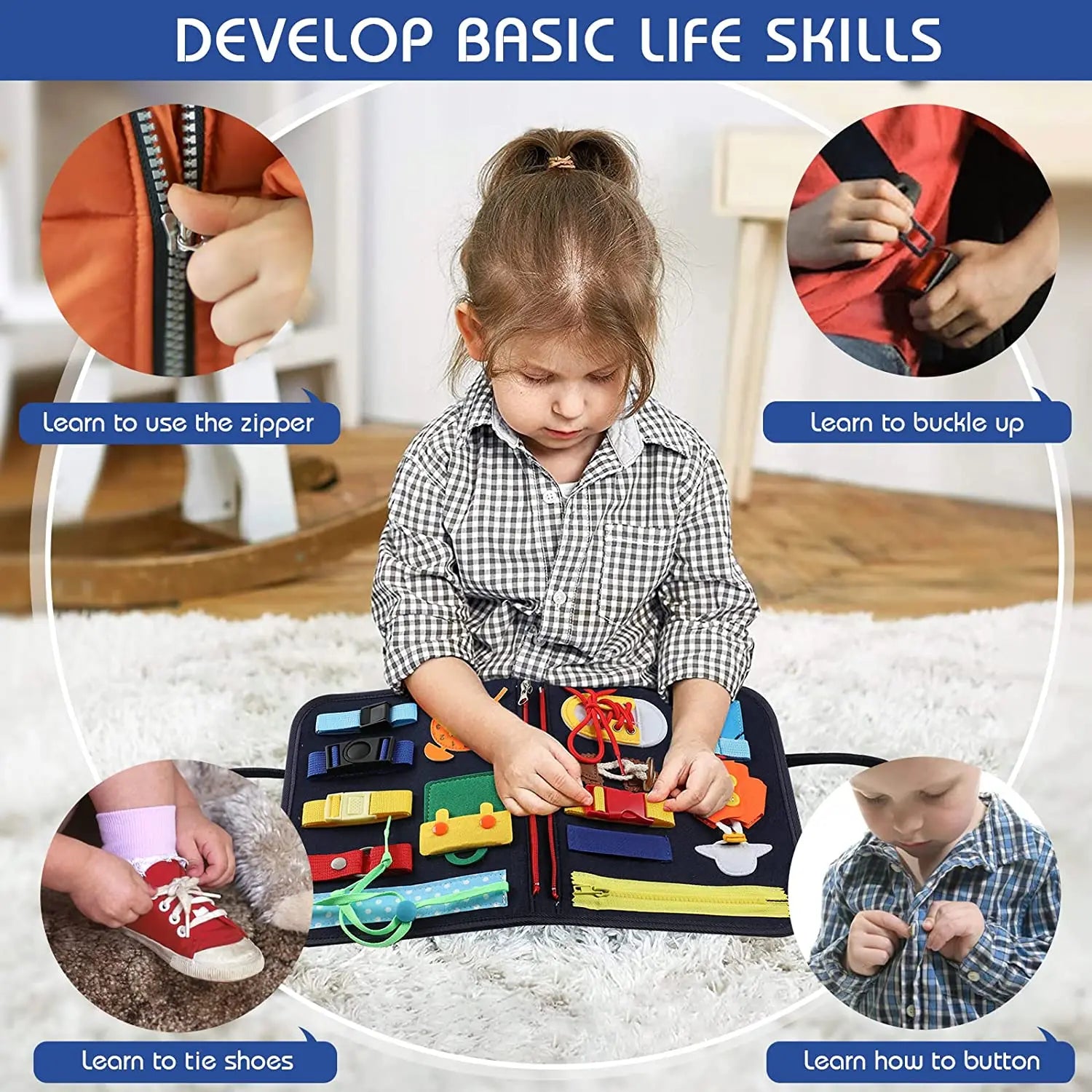 KTX-394451 Montessori Toddler Busy Board for Ages 1-4, Educational Sensory Toy for Fine Motor Skills and Travel