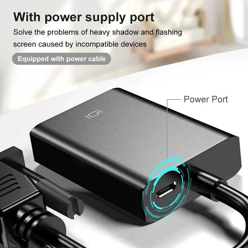 KTX-354003 VGA to HDMI Adapter with 3.5mm Audio Output for PC, Laptop, and Projector - Supports 1080P Resolution
