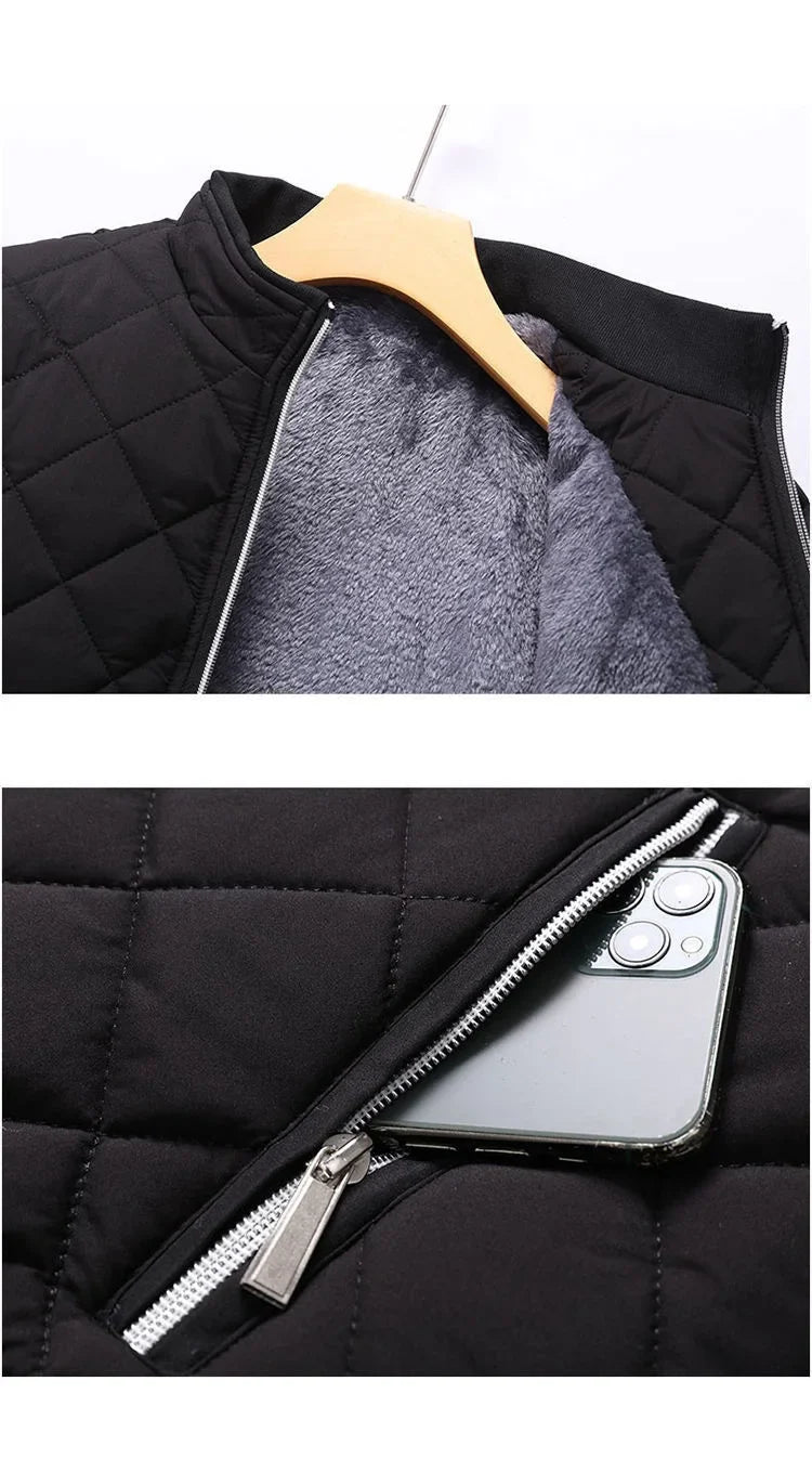 KTX-177683 Men's Casual Winter Cotton Jacket With Thick Velvet Stand-Up Collar Zipper Closure Warm Autumn Coat-Canvas Fabric