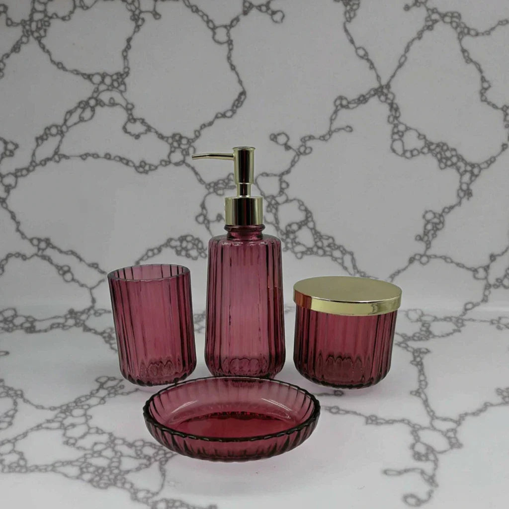 KTX-431955 Luxury Clear 4-Piece Glass Bathroom Accessories Set for Home and Hotel Use