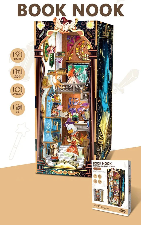 KTX-462675 3D Puzzle DIY Book Nook Kit with LED Light for Children and Educational Play