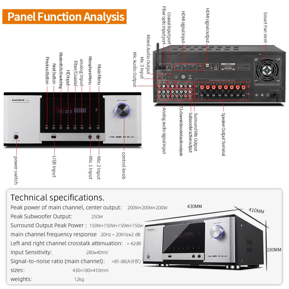 KTX-204819 7.1 Channel Home Theatre Power Amplifier with 3D/4K DTS HD Digital Sound and Bluetooth Connectivity