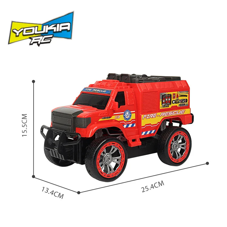 KTX-409491 Remote Control Red 27MHz Fire Truck Toy Car for Kids - 4WD, Indoor/Outdoor Use
