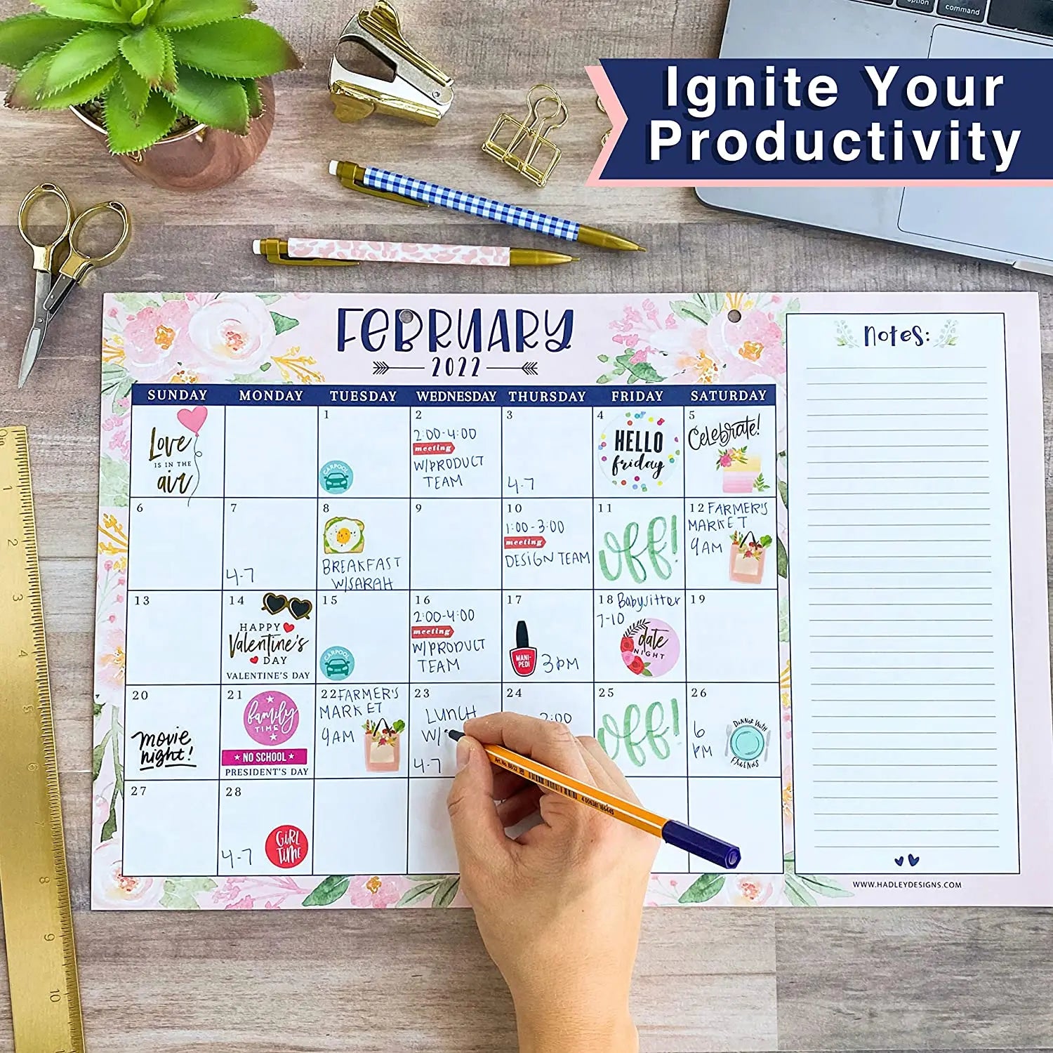 KTX-540179 Custom Floral Desk Calendar and Planner 2025 - Large Size Desk Pad with FSC Certification