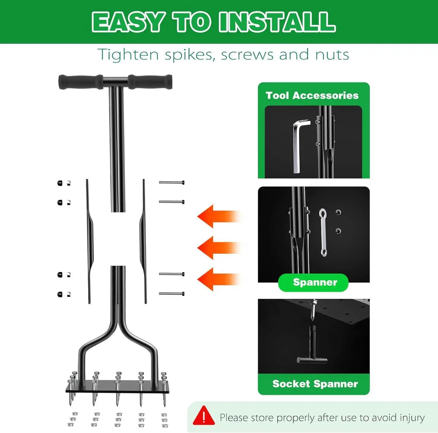 KTX-541395 Lawn Aerator with Iron Spikes for Soil Dethatching and Aeration