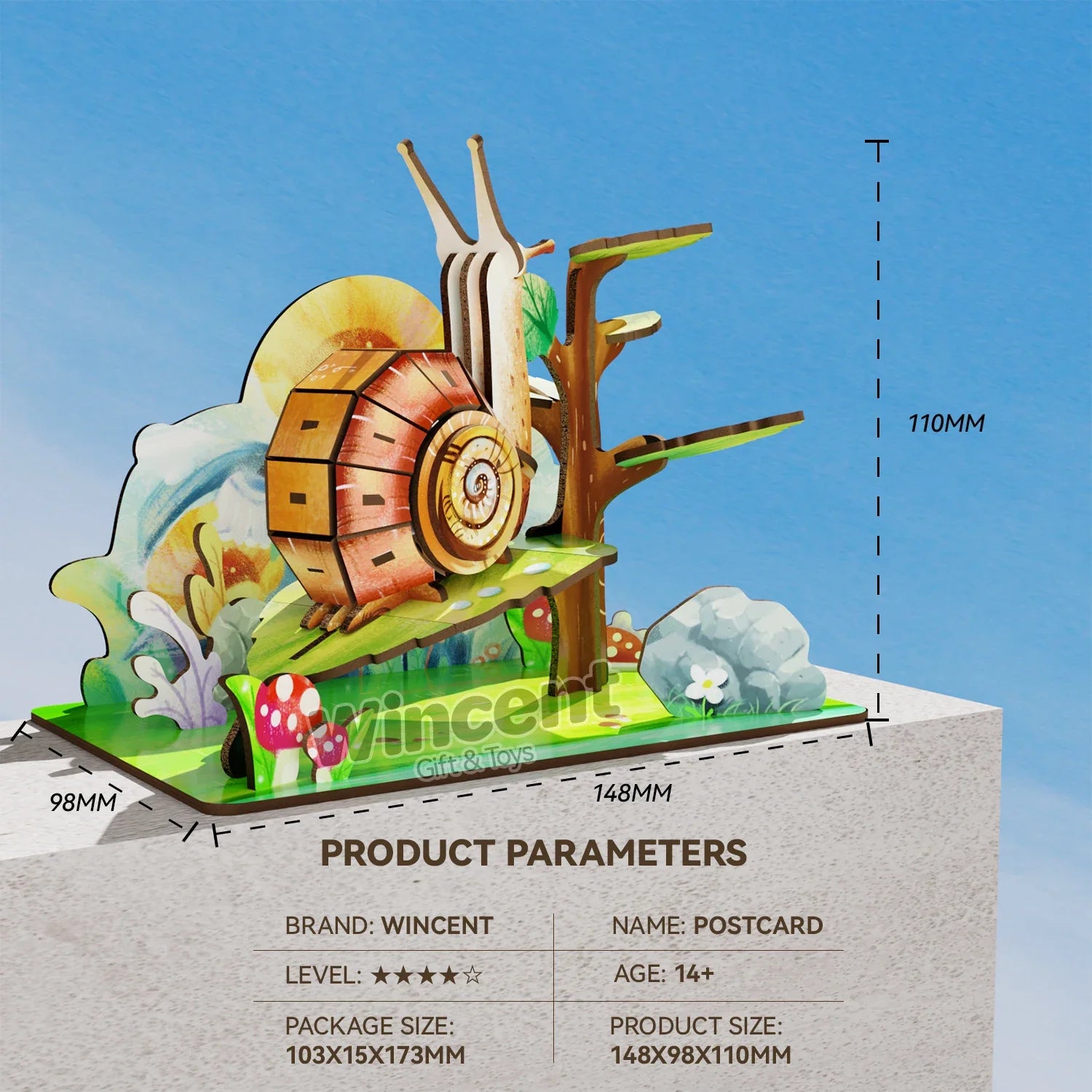 KTX-110739 Handmade Wooden Snail Puzzle Kit - Miniature Craft Animal Decoration for Desktop