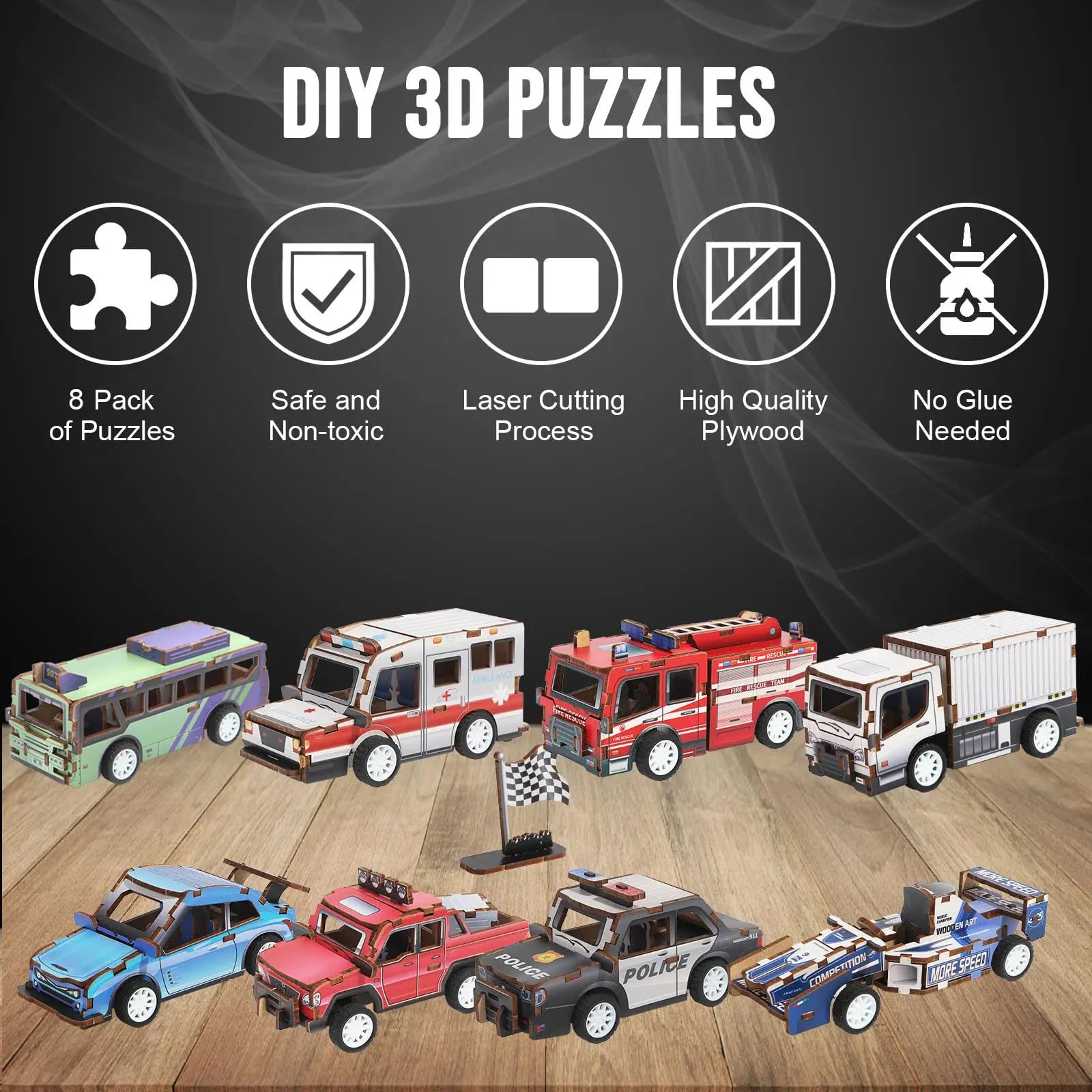 KTX-692051 3D Wooden Puzzle Car for Kids - DIY Assembly Educational Toy