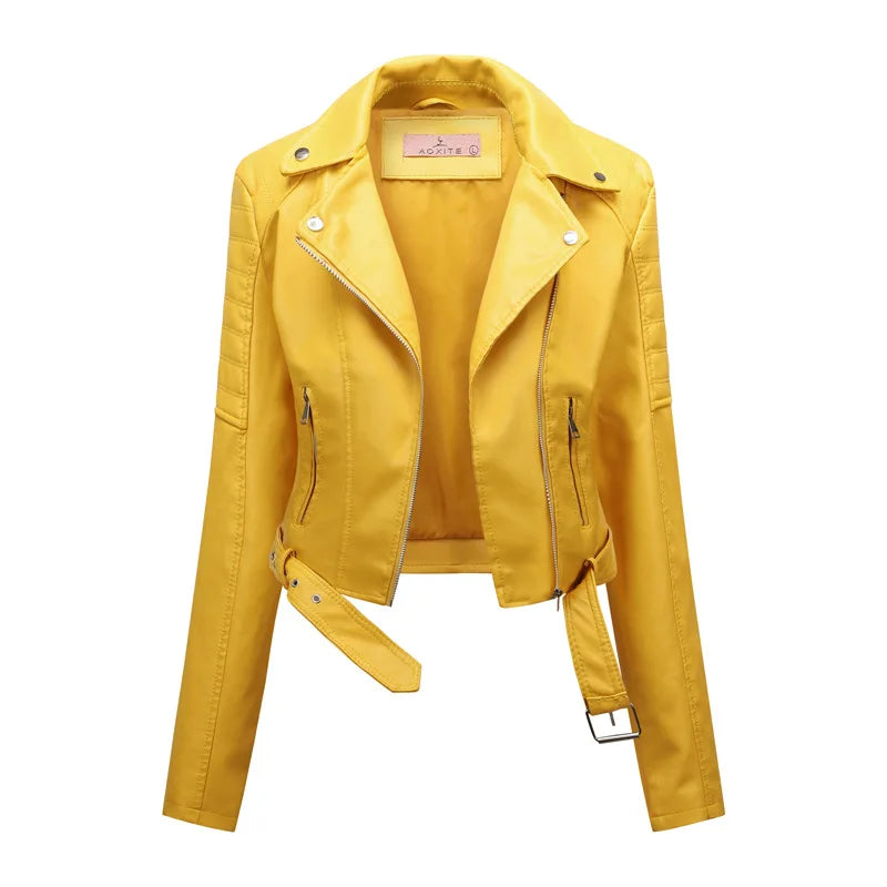 KTX-881619 Women's PU Leather Jacket With Long Sleeves Short Motorcycle Suit Puffer Style Fashionable Jacket Jacket Custom