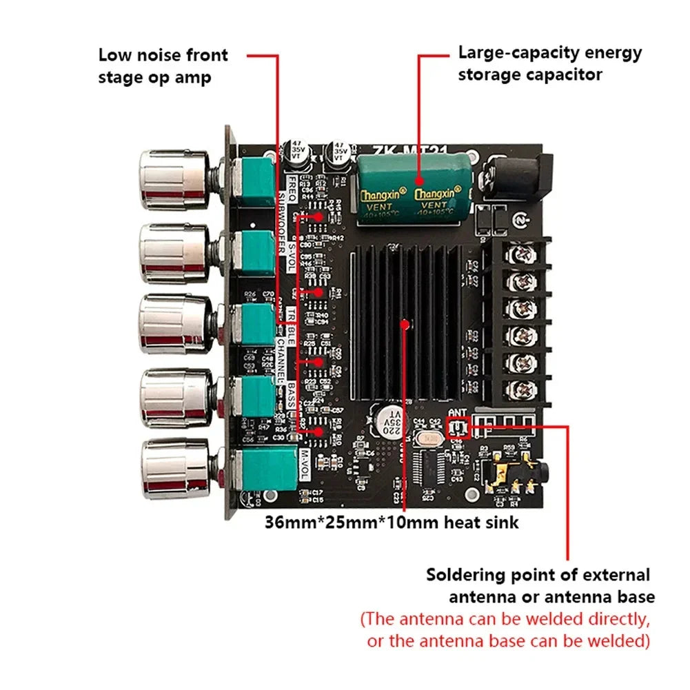 KTX-778323 2.1 Channel Subwoofer Amplifier Board with BT 5.0 - 50W x 2 + 100W Power Output