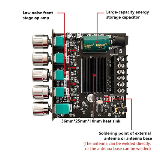 KTX-778323 2.1 Channel Subwoofer Amplifier Board with BT 5.0 - 50W x 2 + 100W Power Output