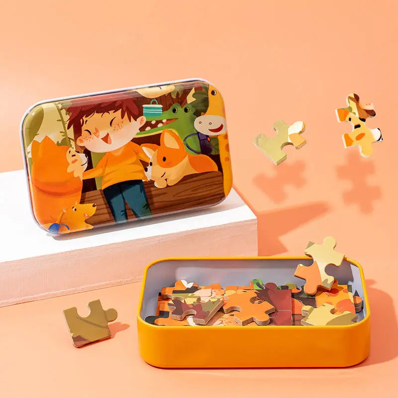 KTX-349331 60-Piece Educational Dinosaur Jigsaw Puzzle for Kids - Iron Box Wooden Puzzle Toys
