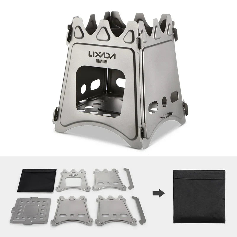 KTX-713299 Portable Titanium Camping Stove - Lightweight Folding Wood Burner for Outdoor Cooking