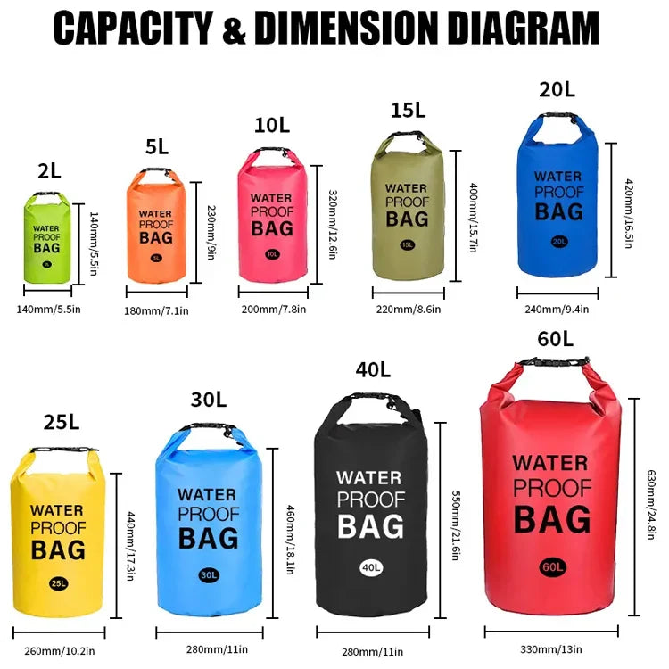 KTX-011027 Durable Waterproof Outdoor Sport Backpack Dry Bag - Available in Multiple Capacities (2L, 5L, 10L, 15L, 20L, 30L)