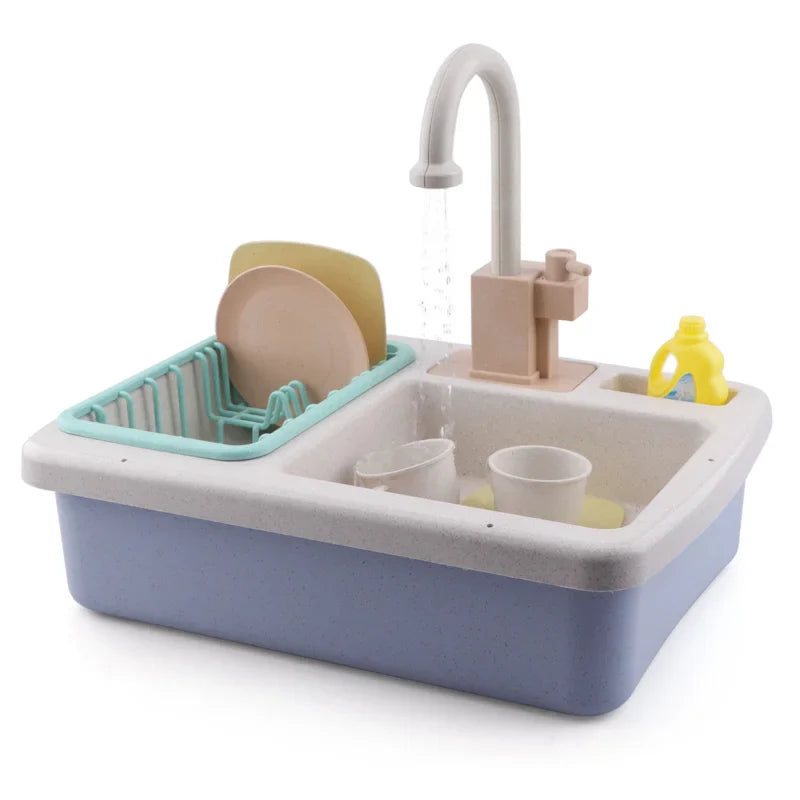 KTX-456915 Electric Play Kitchen Sink Toy with Running Water for Children Ages 2-4, Made from ABS and Bioplastic Wheat Straw
