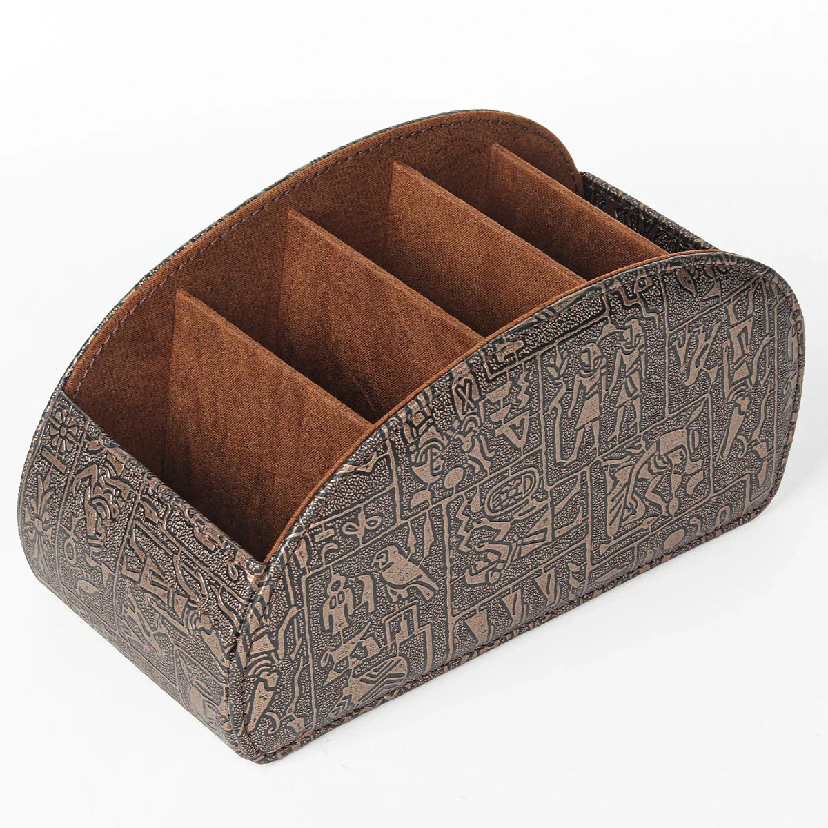 KTX-829715 Five-Compartment PU Leather Remote Control Holder for Organising and Desk Storage