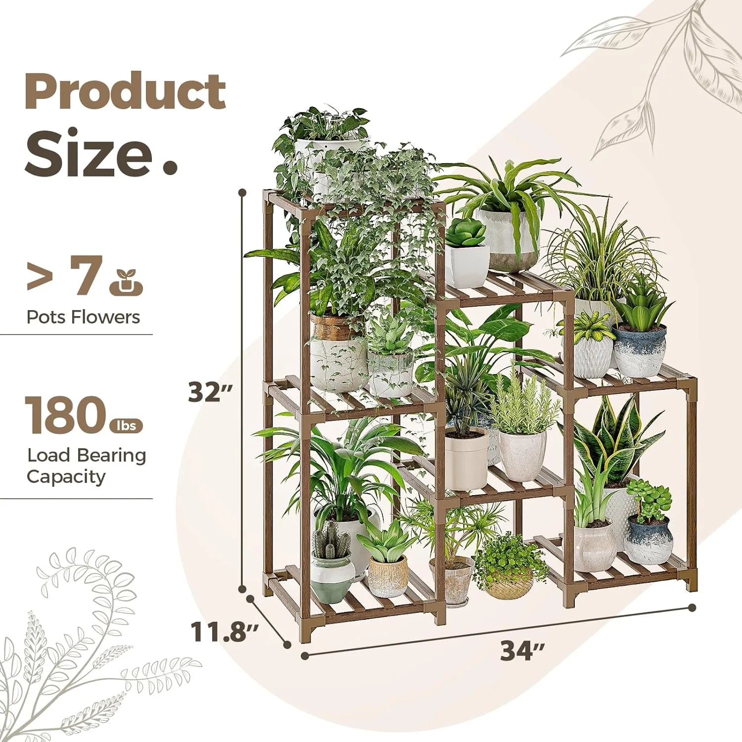 KTX-464659 Customizable Vertical Multi-Layer Wooden Flower Pot Stand