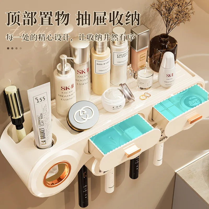 KTX-743827 Automatic Wall-Mounted Toothpaste Dispenser and Toothbrush Holder in Durable Silicone PS Material for Bathroom Use