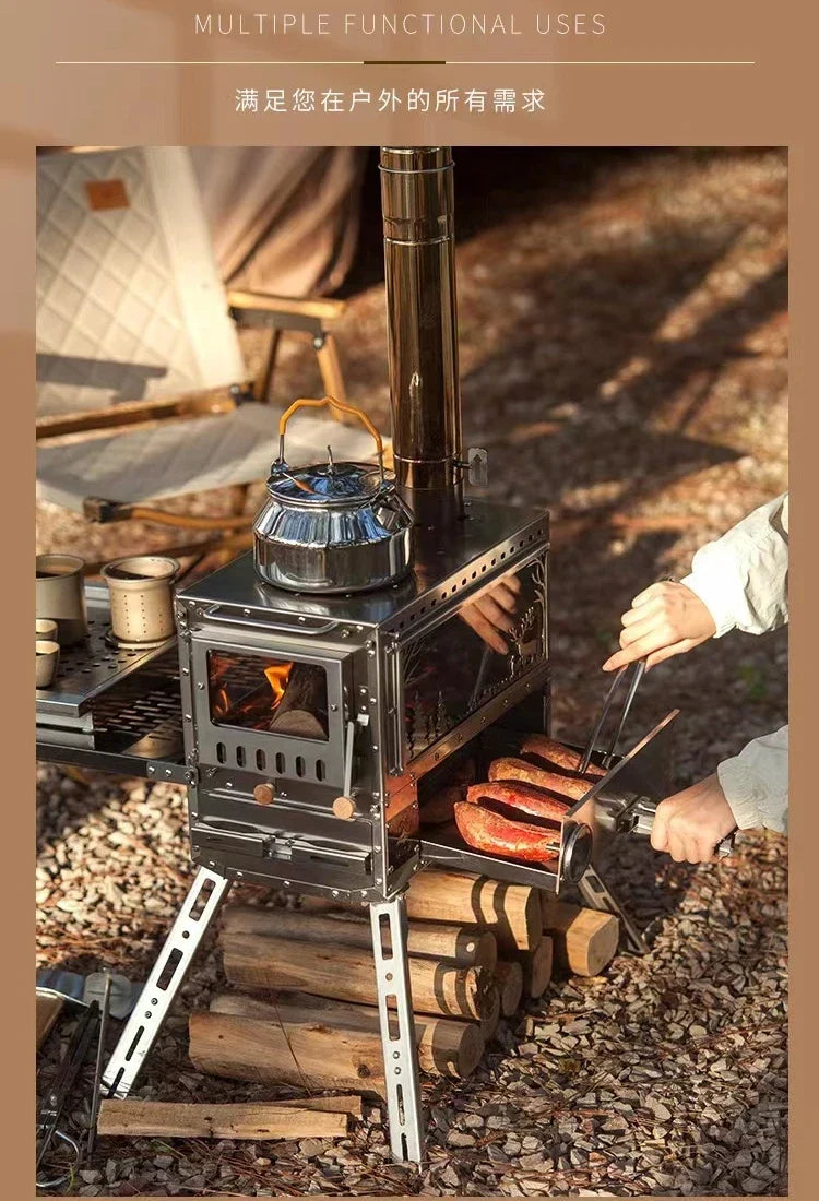 KTX-844371 Compact Stainless Steel Multi-Function Camping Oven for Wood and Pellet Cooking