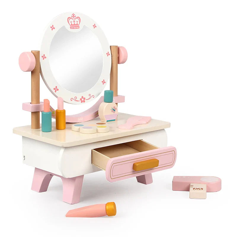 KTX-257939 Wooden Makeup Dressing Table Set for Pretend Play – Fashion Princess Girls Toy