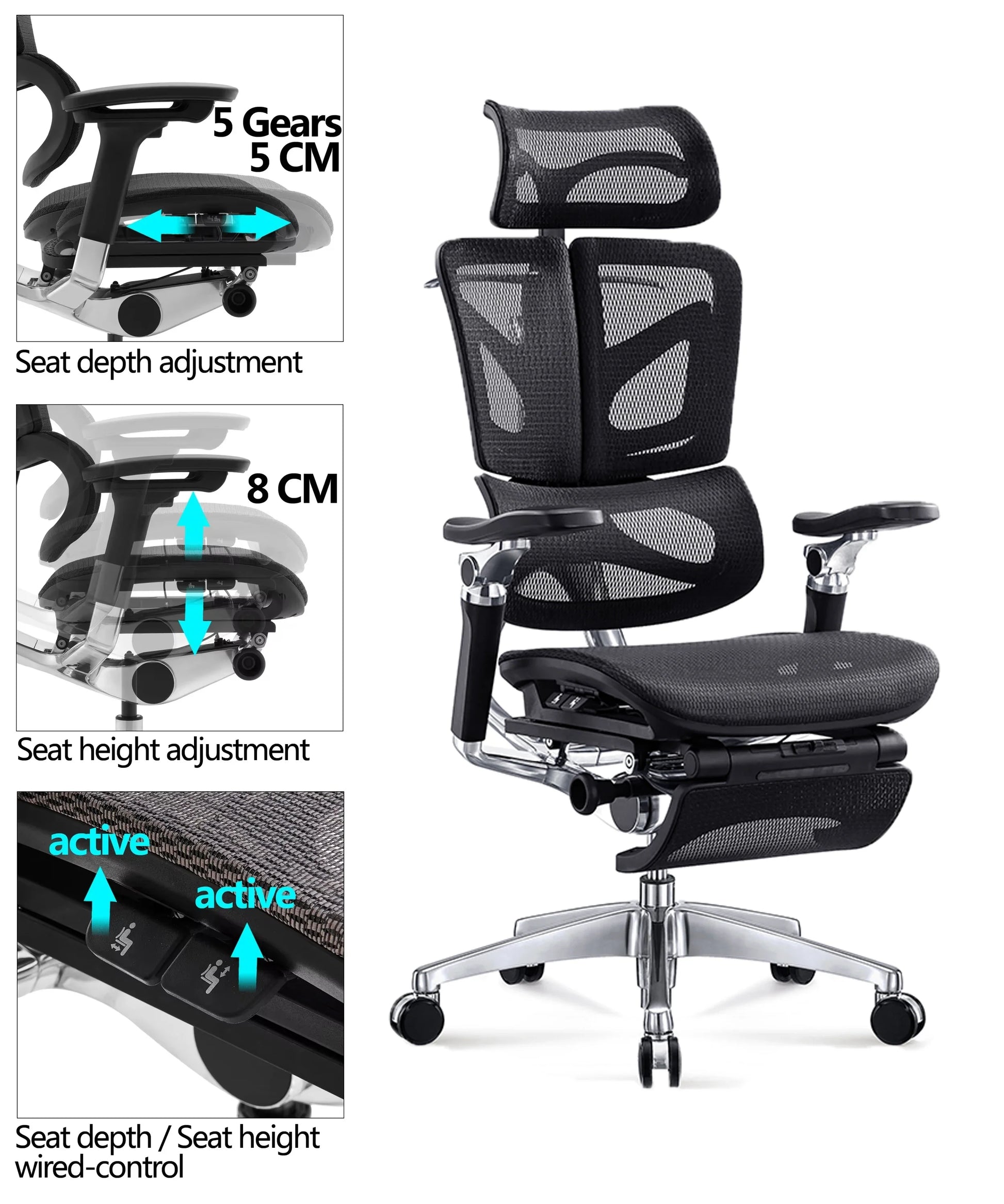 KTX-761811 Luxury Ergonomic Mesh Swivel Executive Office Chair with Footrest - Modern Design for Comfort and Support