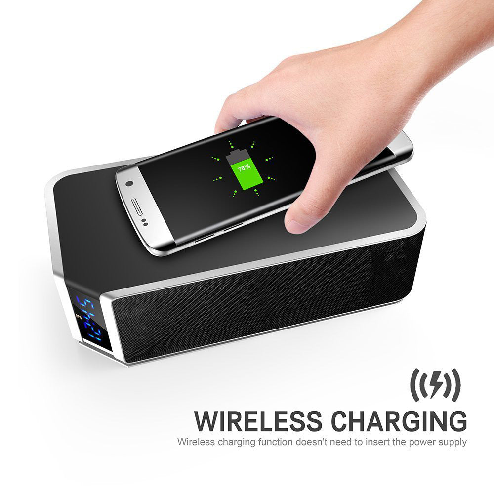 KTX-327955 Wireless Charging Alarm Clock with Bluetooth FM Speaker and USB Port