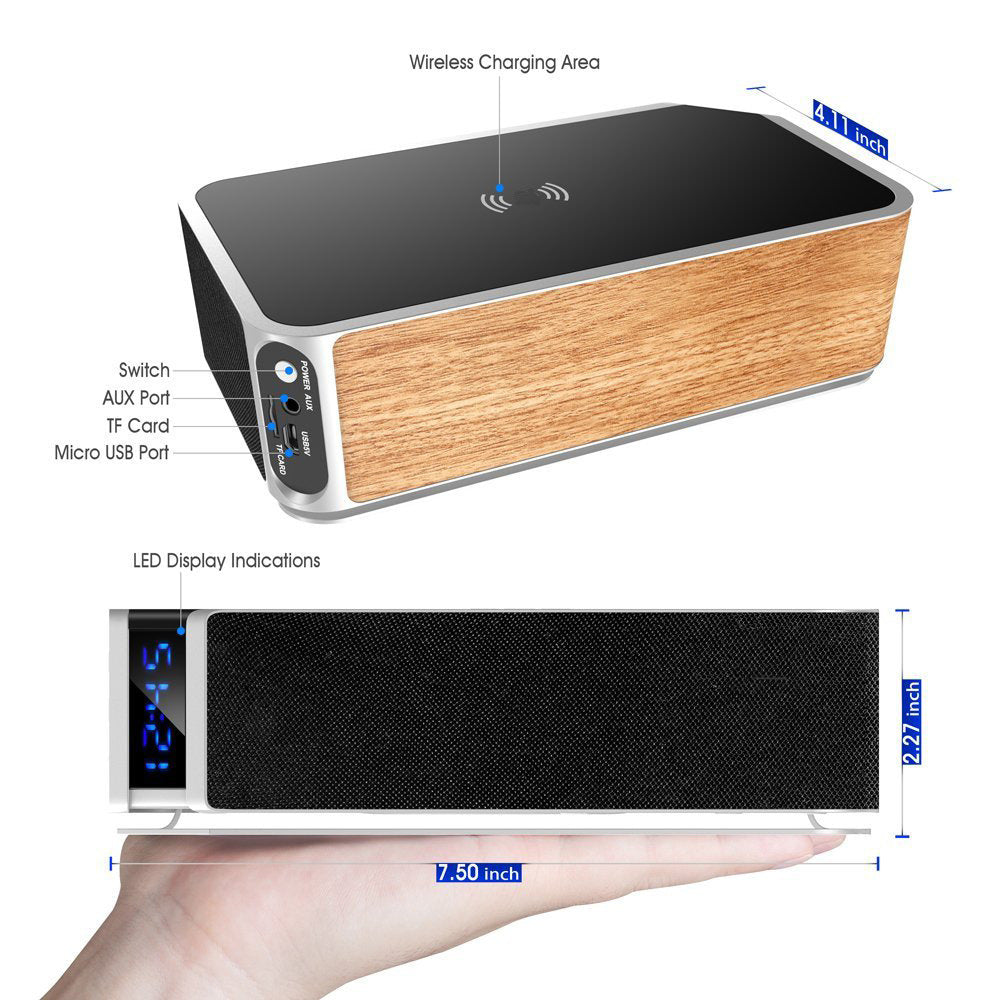 KTX-327955 Wireless Charging Alarm Clock with Bluetooth FM Speaker and USB Port