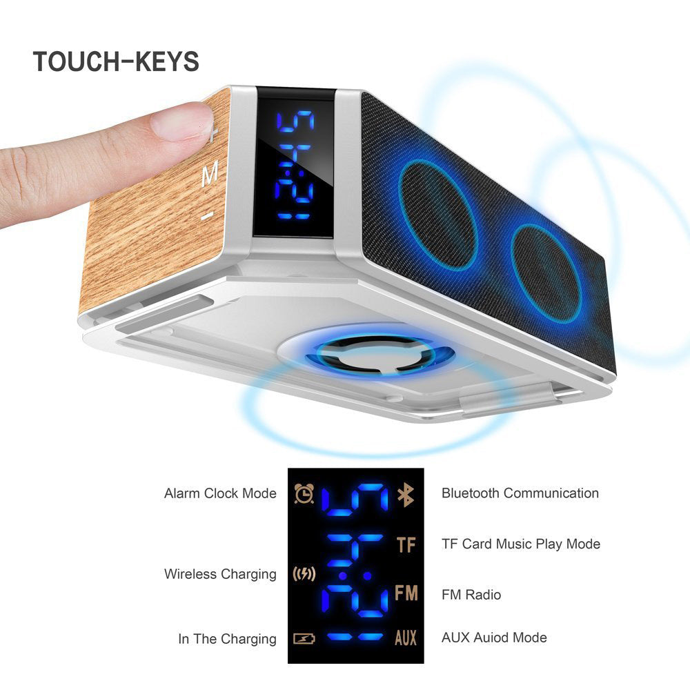 KTX-327955 Wireless Charging Alarm Clock with Bluetooth FM Speaker and USB Port