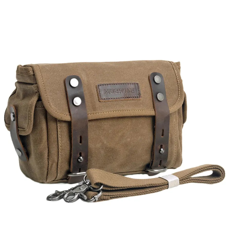 KTX-040339 Retro Messenger Bag for Men, Waterproof Batik Canvas and Cowhide Leather Photography Crossbody Bag, Multiple Color Options